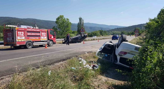 Karabükte çarpışan iki otomobil takla attı: 1 ölü, 5 yaralı