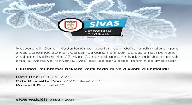 Sivas Valiliği uyardı, 3 gün sürecek